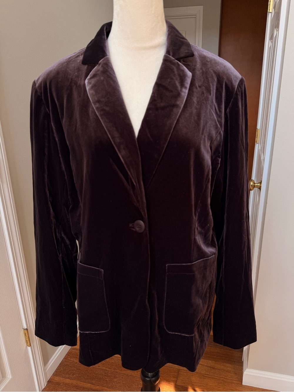 Women's XL Deep Purple Velvet Single-Button Blazer Jacket One Button Collar